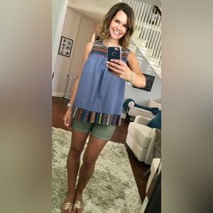 Anthropologie Pleione Embroidered Swing Top